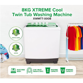 XTREME COOL Twin Tub Washing Machine XWMTT-0008 8KG